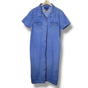 Vintage 90s Denim Dress Button Front Size Large Original TY Wear